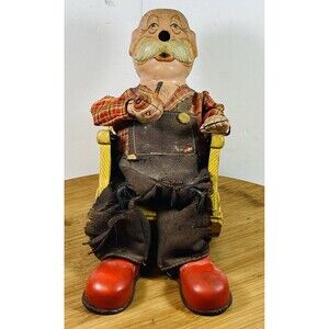 VtG 50’s San Japan Tin Metal Old Man Grandpa Smoking Pipe Sitting Rocking Chair